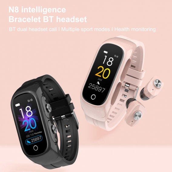2-in-1 Smart Watch TWS Ohrhoerer Fitness Tracker True Wireless BT5.0 Kopfhoerer Schrittzaehler Kalorienzaehler Aktivitaets-Track