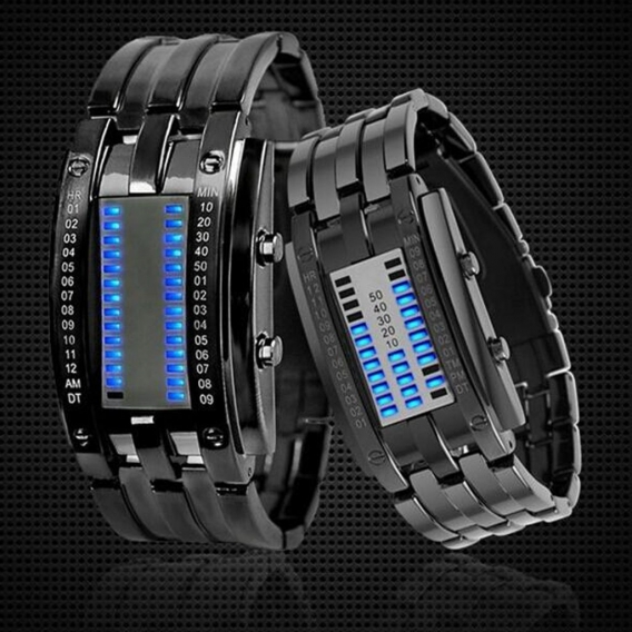 Wasserdichte ueberzug-Uhr-Luxusedelstahl-binaere leuchtende LED-elektronische Anzeigen-Uhren