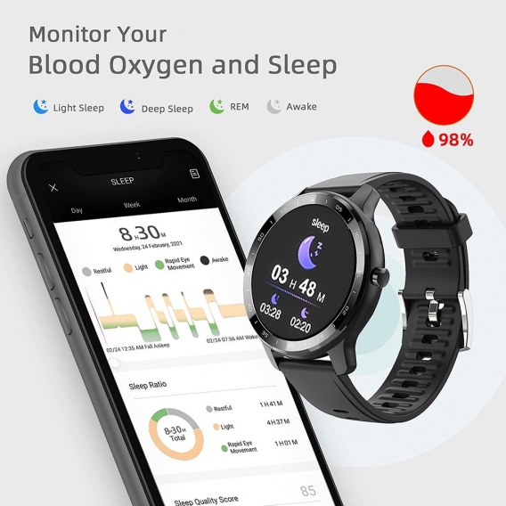 Smartwatch für Herren, Fitness-Tracker, für Android-Smartphones, 1,28 Zoll Farb-Touchscreen, runder Bildschirm mit Herzfrequenzm