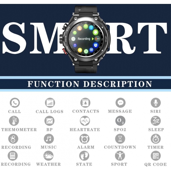 X Xhtang Smart Watch mit Ohrhörern, runder 3-in-1-Fitness-Tracker,1,28-Zoll-Bluetooth-Uhr mit Lautsprecher, Aufnahme, Anrufen, K