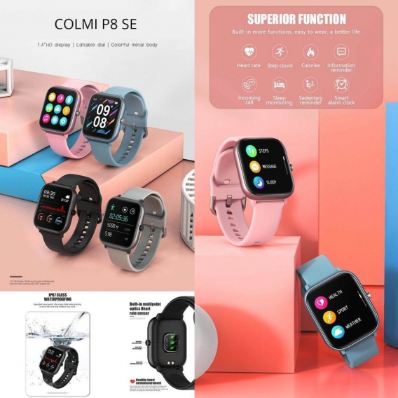 Colmi P8 SE Smartwatch Bluetooth Armband Uhr Handy iOS iPhone Android Fitness Tracker - Grau