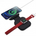 Zwei-in-Eins-Ladegerät Silikonhülle Schutzhülle Tragbare Basis für MagSafe-Apple Watch (Schwarz)