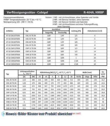 Verflüssigungssatz ACC - CML90TB3N, HMBP - R404A, 220-240V/1/50Hz