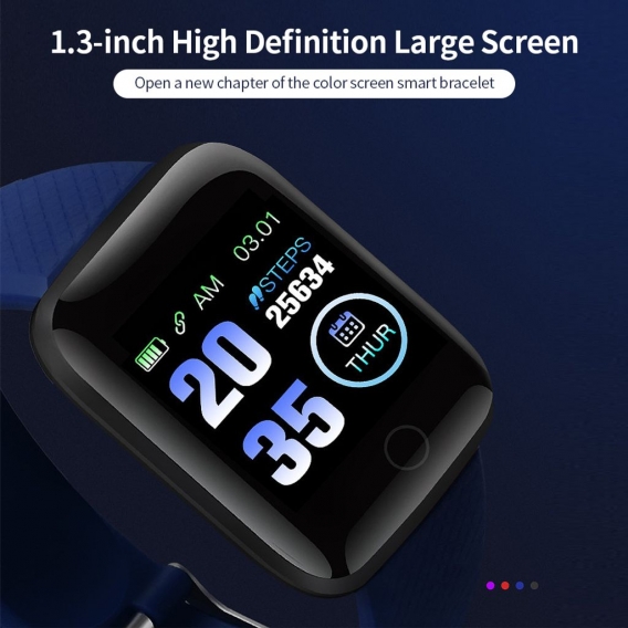 1,3-Zoll-Touchscreen Smart Armband Sportuhr Wasserdicht Sport Fitness Tracker Blutdruck Herzfrequenzmesser Blau