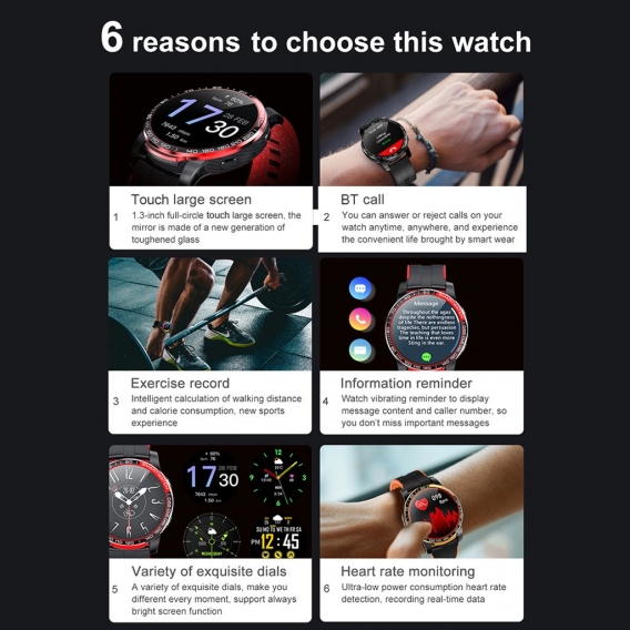 Smart Sports Watch 1,3-Zoll-Touch Smart-Armband Herzfrequenz-Blutdruckueberwachung Multisport Wissenschaftlicher Schlaf Bewegung