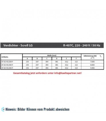 Kompressor LG Scroll HQ040P, R407C, 220-240V, 50Hz, 34000 Btu/h - nicht lieferbar, ersetzt durch Nachfolger