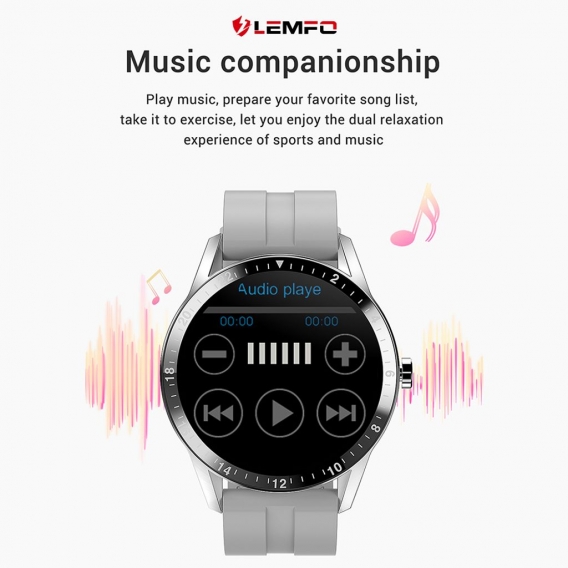 LEMFO G20 BT Smart Watch 1,3-Zoll-HD-Rundbildschirm BT 4.0-Nachricht Push Music Player Herzfrequenz- / Blutdruck- / Schlafmonito
