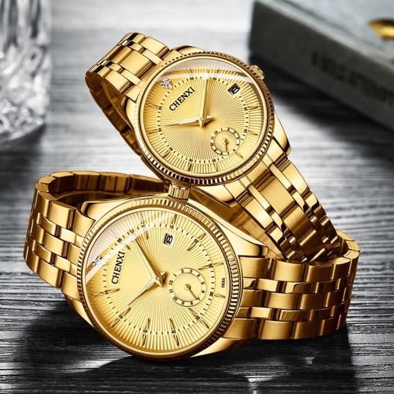 Paar Uhren CHENXI Quarzuhr Mode Armbanduhr mit Edelstahlband Leuchtzeiger 3ATM Wasserdicht fuer Tages- und Geschaeftsliebhaber S