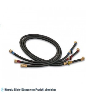 Füllschläuche Set "HD" 90cm 3 Stück blau, rot, gelb mit Zwischenventil, Anschlüsse gerade x 45° mit Drücker mit blister WIGAM 3H