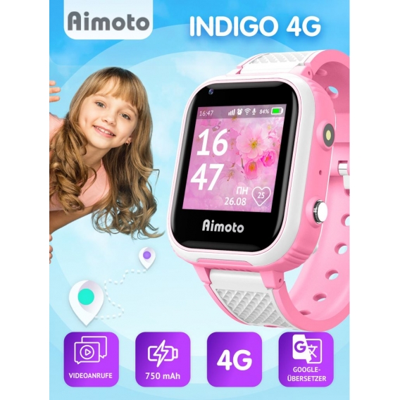 Kinder Smartwatch 4g mit Pro Rosa 4G Tracker GPS Echtzeit-Positionierung 750 mAh Lange Standby-Zeit Videoanruf Sprachchat SOS IP
