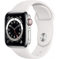 Apple Watch Series 6 GPS + Cellular, 40 mm silbernes Edelstahlgehäuse mit weißem Sportband