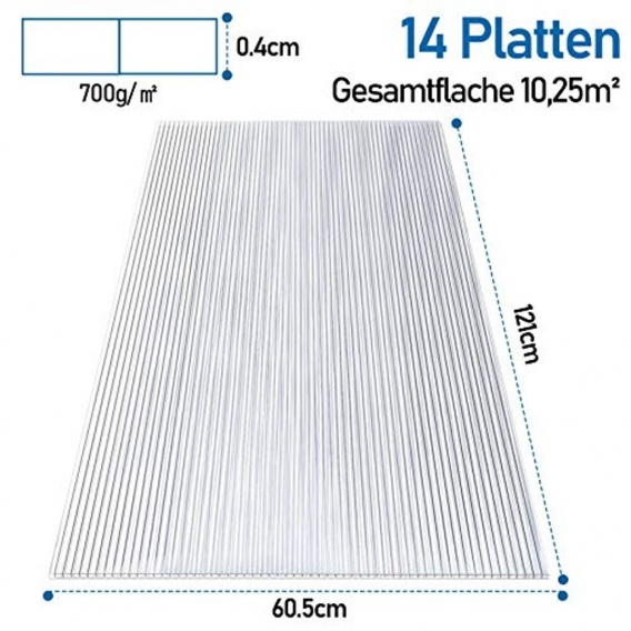 karpal 14x Polycarbonat Hohlkammerstegplatten (60.5 x 121cm) 4mm | 10,25 m2 Doppelstegplatte fuer Gewaechshaus, Garten Treibhaus