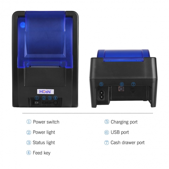 HOIN 58-mm-Thermo-Bondrucker mit Bluetooth & USB-Schnittstelle Bill Ticket Druck mit ESC / POS-Befehlen für Supermarket Store Sh