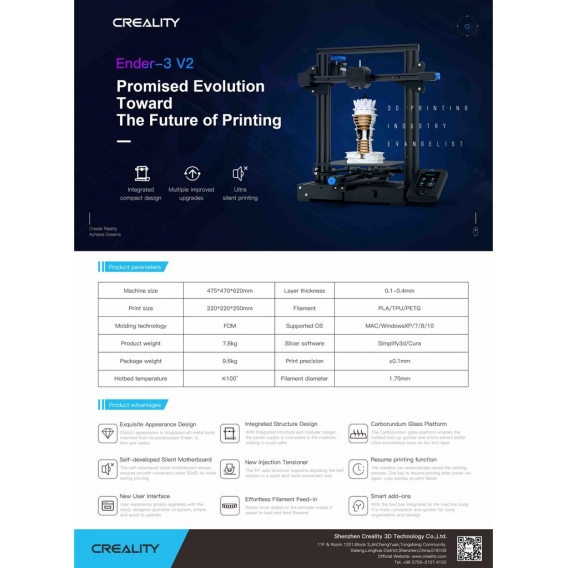 Creality 3D® Ender-3 V2 Verbessertes DIY 3D-Druckerkit 220x220x250mm Druckgröße Ultra-geräuschloses TMC2208 / Silent 32-Bit-Main