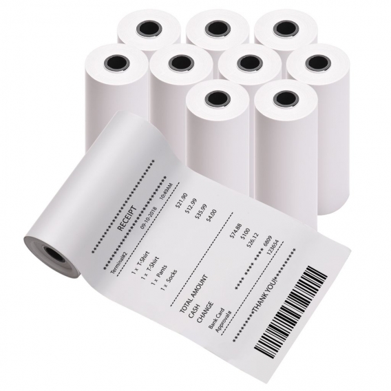10 Rollen weisses Thermodirektdruckpapier 76x30mm nicht klebendes Druckerpapier BPA-frei wasserdicht oelbestaendig reibungsfest 