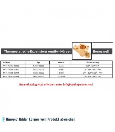 Thermostatisches Expansionsventil Unterteil Honeywell TMX - Winkel, Anschluss 12+16x16+22mm ODF
