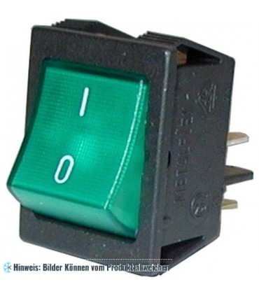 Wippschalter (0-1) 2-polig beleuchtet grün 16A