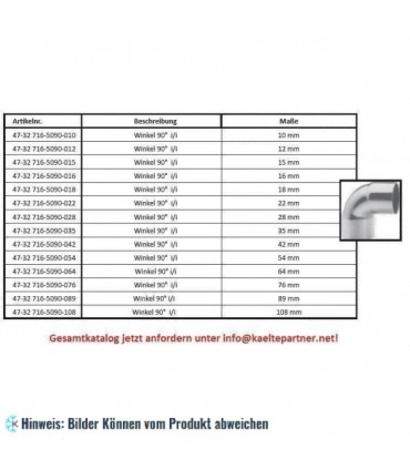 Kupferbogen (Winkel) 90° i/i 76 mm, 5002A