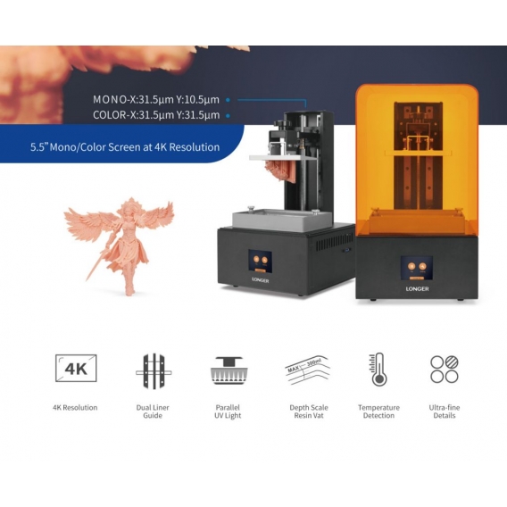 LONGER Orange 4K  3D-Drucker , 310 x 310 x 580 mm Grosse Druckgroesse