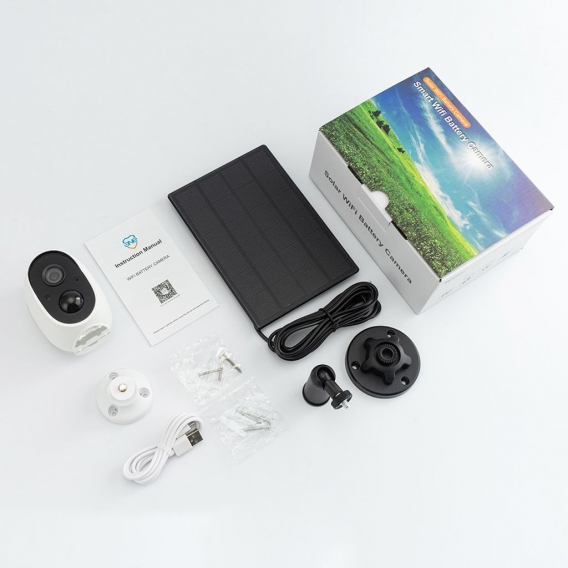 2MP WiFi-Akku-ueberwachungskamera, kabellos, 1080P, Heimueberwachungskamera, Outdoor-Solarkamera mit 2-Wege-Audio, Nachtsicht, B