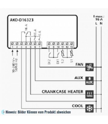Kühlstellenregler AKO D16323, 3 Relais, 230V, 1 NTC, großes Display