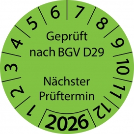 More about 10 Stück "Prüfetiketten" 15 mm -selbstklebende " nach BGV D29 Nächster Prüftermin, Startjahr: 2026" ES-PRBGVD29NP-1-2026-15-579-