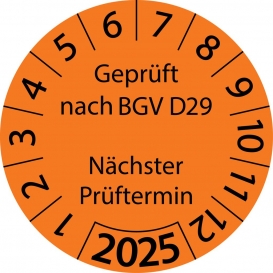 More about 10 Stück "Prüfetiketten" 15 mm -selbstklebende " nach BGV D29 Nächster Prüftermin, Startjahr: 2025" ES-PRBGVD29NP-1-2025-15-149-