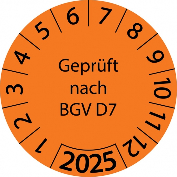 10 Stück "Prüfetiketten" 15 mm -selbstklebende " nach BGV D7, Startjahr: 2025" ES-PRBGVD7-1-2025-15-149-PA