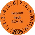10 Stück "Prüfetiketten" 15 mm -selbstklebende "EinjahrES-PRüfetiketten,  nach BGV D1, Startjahr: 2025" ES-PRBGVD1-1-2025-15-149