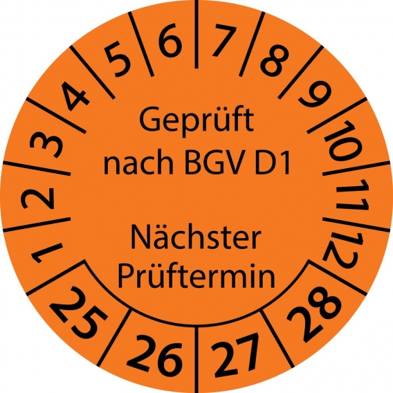 10 Stück "Prüfetiketten" 15 mm -selbstklebende " nach BGV D1 Nächster Prüftermin, Startjahr: 2025" ES-PRBGVD1NP-4-2025-15-149-PA