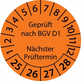 More about 10 Stück "Prüfetiketten" 15 mm -selbstklebende " nach BGV D1 Nächster Prüftermin, Startjahr: 2025" ES-PRBGVD1NP-4-2025-15-149-PA