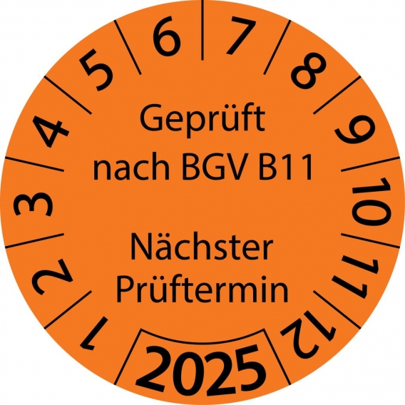 10 Stück "Prüfetiketten" 15 mm -selbstklebende " nach BGV B11 Nächster Prüftermin, Startjahr: 2025" ES-PRBGVB11-1-2025-15-149-PA