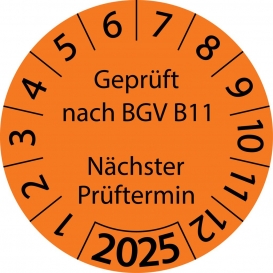More about 10 Stück "Prüfetiketten" 15 mm -selbstklebende " nach BGV B11 Nächster Prüftermin, Startjahr: 2025" ES-PRBGVB11-1-2025-15-149-PA