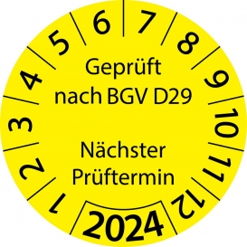 More about 10 Stück "Prüfetiketten" 15 mm -selbstklebende " nach BGV D29 Nächster Prüftermin, Startjahr: 2024" ES-PRBGVD29NP-1-2024-15-388-