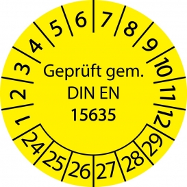 More about 10 Stück "Prüfetiketten" 15 mm -selbstklebende " gem. DIN EN 15635 Regalprüfung, Startjahr: 2024" ES-PRDIN15635-6-2024-15-388-PA
