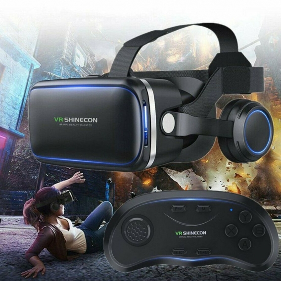 VR Brille mit Kopfhörern Virtual Reality Headset 3D VR Headset Brille für 3D Filme Videospiele Kompatibel mit 4,7-6,6 Zoll Smart