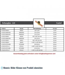 Schauglas Castel 3940/2, 6 mm ODS (1/4"), Lötanschlüsse