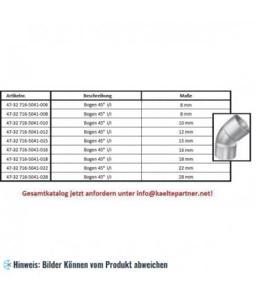 Kupferbogen 45° i/i 15 mm, 5041