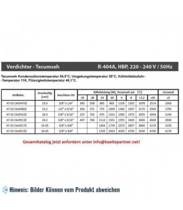 Kompressor Tecumseh CAJ9513Z (POE), HBP - R404A, 220-240V/1/50Hz Lötversion