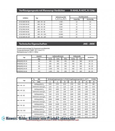 Verflüssigungssatz JME-M-80 JDK, Maneurop Kompressor MTZ80, R134a, R404a, R407C, R507