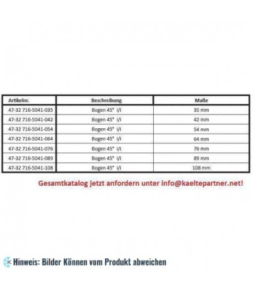 Kupferbogen 45° i/i 35 mm, 5041