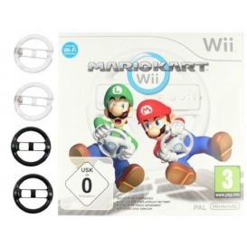 More about Nintendo Wii Mario Kart Spiel + 4 X Dinotech Lenkräder: 2X  Weiß + 2 X Schwarz  Fba
