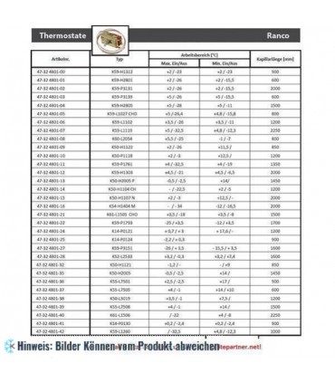 Thermostat RANCO K59-H2801001, max.+2/-26； min.+2/-15,5； L ＝ 600 mm