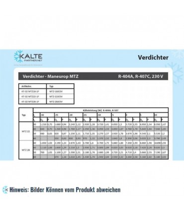 Kompressor Maneurop MTZ28-1F (MTZ-28JE5V), MBP - R404A, R407C, 230V/1PH/50Hz