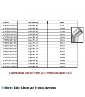 Kupferbogen 45° a/i 42 mm, 5040
