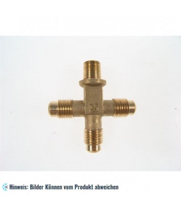 Messing Kreuzstück- 1/4" SAE x 1/4" SAE + 1/4" SAE + 1/8" NPT