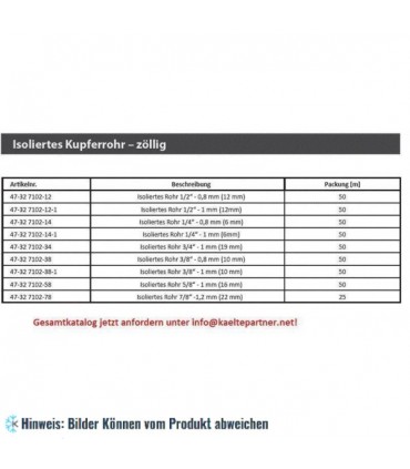 Kupferrohr isoliert CU 1/2" - 1,0 mm (12 mm), Verpackung 50 m