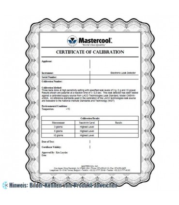 Mastercool Testleck Kalibrier-Zertifikat für elektronische Lecksuchgeräte