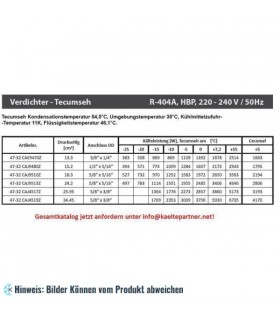 Kompressor Tecumseh CAJ9510Z (POE), HBP - R404A, 220-240V/1/50Hz Lötversion
