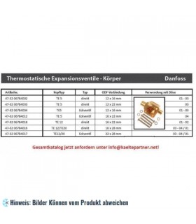 Thermostatisches Expansionsventil Unterteil Danfoss TE5, gerade, Eintritt, Austritt 12x22 mm